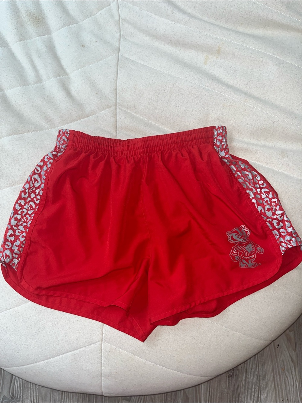PINK Victoria's Secret Wisconsin Badgers  Shorts with Silver Side Leopard Print